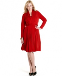 A soft shawl collar and pleated front makes this plus size matte jersey dress by Calvin Klein ready for almost any event, day or night. (Clearance)
