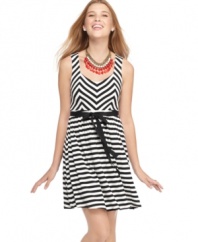Fun zigzags contrast a skirt of nautical stripes in a dress from American Rag that adds dimension to seafarer-chic!