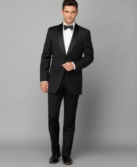 Channel Bogart in this classic, sophisticated tuxedo jacket from Tommy Hilfiger.