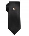 Shine on. Make a singular statement with this streamlined skinny tie from Alfani RED with a star tie pin.