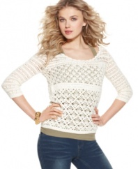 Pretty crochet lends a romantic feel to this sweater from Lucky Brand Jeans. Spun from 100% cotton yarn it's a lightweight must-have made for warmer weather!