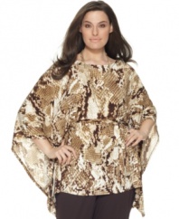 Snag a standout look with J Jones New York's batwing sleeve plus size top, showcasing a snakeskin print!
