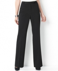 Straighten up: Charter Club offers straight-leg pants that work with your wardrobe! Allover pinstripes borrow from the boys, while a sleek flat front and creased leg instantly flatters.