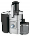 No more mess. Create fresh, nutritious fruit and vegetable drinks in no time. Cusinart's juicer features a large 3 feed tube to handle whole fruits and vegetables like apples, carrots… even a squash. The adjustable flow spout controls the flow rate and the 5-speed control dial gives you more options. Three-year limited warranty. Model CJE-1000.