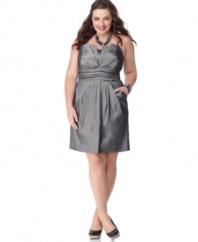 A pleated neckline lends a sophisticated edge to Love Squared's strapless plus size dress-- seize the night looking super right!