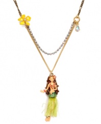 Look the part at your next luau. Betsey Johnson's Hawaiian-inspired style features an adorable hula girl and a bright yellow flower charm. Set in gold-plated mixed metal with sparkling crystal accents. Approximate length: 16 inches + 3-inch extender. Approximate drop: 2-1/2 inches.