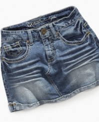 Basic denim is always in fashion and the accents on this sweet skirt from Guess give it the perfect modern-day spin.