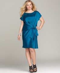 Tie up a chic look this holiday season with DKNYC's short sleeve plus size dress, featuring a knotted front.