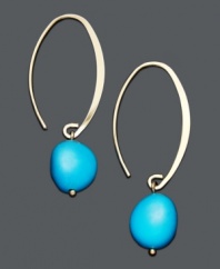 Add snap to your style in bold drops in summer hues. Bright turquoise stones (9 mm x 10 mm) dangle from a sweep of 14k gold. Approximate drop: 1-1/2 inches.