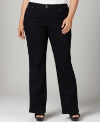 Plus size fashion with a dark side. A black wash lends a slenderizing look to these boot cut jeans from DKNY Jeans' collection of plus size clothes.