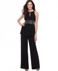 R&M Richards' presents a new look for summer parties and occasions: An alluring keyhole cutout at the chest and wide beaded waistband elevates this top and pants ensemble for evening.