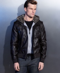 Add some rebel edge to your look with this sleek faux-leather jacket from INC International Concepts.