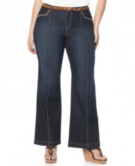 Pair your casual looks with Style&co.'s flare leg plus size jeans, accented by a belted waist.