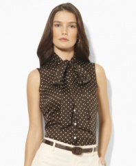 Lauren by Ralph Lauren's petite Ginnie blouse is elegantly designed in fluid silk with a dramatic self-tie sash at the neckline for versatile day-to-evening style.
