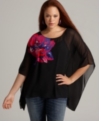 Snag an on-trend look with Style&co.'s batwing sleeve plus size top, highlighted by a floral print and poncho design.