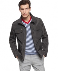 Shift into the fast lane - this lightweight Kenneth Cole Reaction moto jacket will never slow you down.