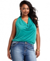 Look party-perfect with Baby Phat's sleeveless plus size top, finished by a cowl neckline and banded hem!