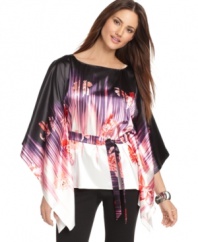 Dramatic kimono sleeves and a bold floral print make this T Tahari Francesca blouse the focus of a fashion-forward fall ensemble!
