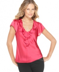 A satin-y finish and a slight sheen make this Sunny Leigh top perfect for day or night! The everyday-affordable price tag makes it a must-have.