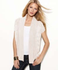 Unique stitching and a flattering drape set INC's petite cardigan apart from the rest! Perfect for adding the finishing touch to all of your spring outfits.