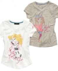 She'll have fun with her favorite friends, Kat and Penny, in one of these Jessica Simpson tee shirts. Cloud dancer Kat is a speed texter with a cool, laid back style. Penny is a total boho girl, down to earth and fun. Flowy tops and flowers in her hair are her signature style.