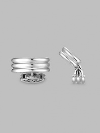 Barrels of textured silver appoint every formal look with the polish of silver and sapphire detail. Ridged domes of handsome silver add sophisticated detail to any look. Silver Imported 