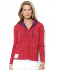 A stylish layering essential for cooler days, this petite Lauren by Ralph Lauren full-zip hoodie is crafted from cozy French terry with chic seafaring details for a nautical-inspired look.