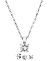 The perfect sparkle for your stylish little one. CRISLU's children's jewelry set features cubic zirconia stud earrings (1/2 ct. t.w.) and a pretty pendant necklace. Crafted in platinum over sterling silver. Approximate length (necklace): 13 inches + 1-1/2 extender. Approximate drop (pendant): 3/8 inch. Approximate diameter (earrings): 4 mm.