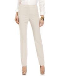 Jones New York takes the stress out of suiting with these easy care petite pants: They're a crisp straight-leg look that's machine washable!