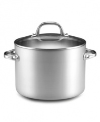 Designed for easy stovetop-to-oven cooking, the wide, shallow Anolon Chef Clad stock pot boasts culinary versatility not often seen in pots this size. With the combined efforts of brushed aluminum and clad stainless steel, you're guaranteed fast, even heating from top to bottom. Limited lifetime warranty.