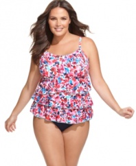 Fit 4 U ups the ante on a plus size tankini top with ruffles & a flirty floral print!
