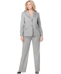 Studded, pleated flap pockets on the jacket give Tahari by ASL's plus size suit a fresh spin.