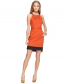 Colorblocking and an exposed zipper modernizes this T Tahari Corrina dress for a contemporary twist on a classic look!