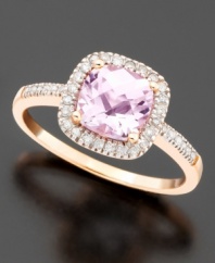 Brighten your day with a burst of beautiful color. This pretty ring features a cushion-cut pink amethyst (1-1/3 ct. t.w.) surrounded by round-cut diamonds (1/5 ct. t.w.) set in 14k rose gold.