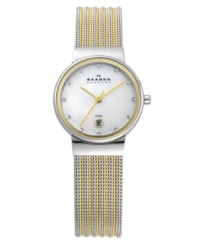Take Swarovski sparkle on-the-go with this two-tone mesh watch from Skagen Denmark.