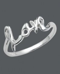 Spell out your inner inspiration with polished style. This shiny Unwritten ring features the word Love written in cursive sterling silver. Sizes 7 and 8.