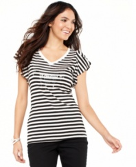 A dash of sequins at the chest of this petite top by Style&co. adds a beautiful splash of shimmer to this striped tee!