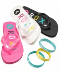 Be prepared! Getting outside in summer style is as simple as slipping on these flip-flops and matching bracelet from Roxy.