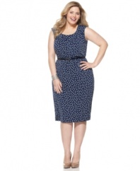 Steal the spotlight with Charter Club's sleeveless plus size dress, finished by a polka dot print and belted waist.