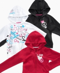 She'll love how this pop of pink stands out in this graphic fleece hoodie from So Jenni. (Clearance)