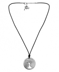 A symbol of growth and life -- show your free-spirited side in bohemian style. Fossil's intricate cut-out tree necklace embodies hippie-chic design with a chic, chocolate leather cord. Pendant and clasp crafted in silver tone mixed metal. Approximate length: 20 inches + 2-inch extender. Approximate drop: 1-3/4 inches.