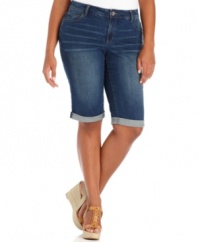 Pair the season's latest tanks and tees with DKNY Jeans' plus size denim shorts, punctuated by a cuffed hem.