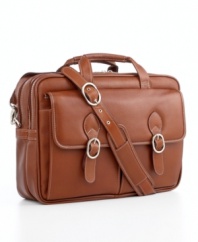 This luxurious laptop case is the classic business carrier. Its double-compartment design makes organization easy – store documents, supplies and accessories in front and your laptop in the padded storage space at back. One-year limited warranty.