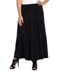 Take your look to the next tier with Elementz' plus size maxi skirt, featuring a comfy elastic waistband.