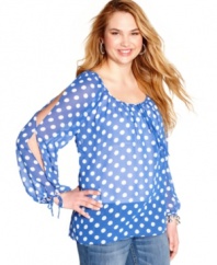 A sheer delight: Soprano's long sleeve plus size top, sporting a super-cute polka dot print!