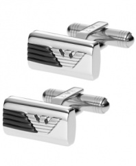 There's more than one way to make a good presentation. Emporio Armani's stylish and sophisticated cufflinks polish any professional look. Crafted in stainless steel and black ion-plated stainless steel with the company's signature eagle logo. Approximate size: 3/4 inch.
