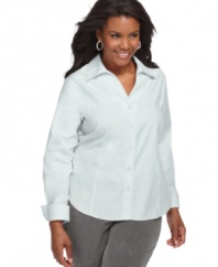 Looking classically chic just got easier with Jones New York Collection's long sleeve plus size shirt, crafted from wrinkle-resistant cotton.