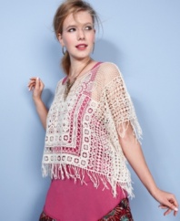Add boho flavor to your casual style with American Rag's plus size crocheted poncho!
