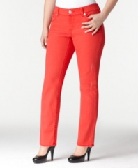 Rev up your casual look with Seven7 Jeans' plus size skinny jeans, finished by a red wash.
