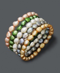 Five strands of beautiful multicolored pearls makes for traditional style with a modern, layered look. Fresh by Honora pearls (7-8 mm) come in a variety of shades, from light pink to grass green. Approximate length: 7-1/2 inches.